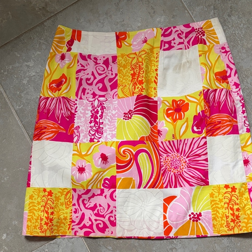Lilly Pulitzer Pink and Yellow Patchwork A-Line Skirt